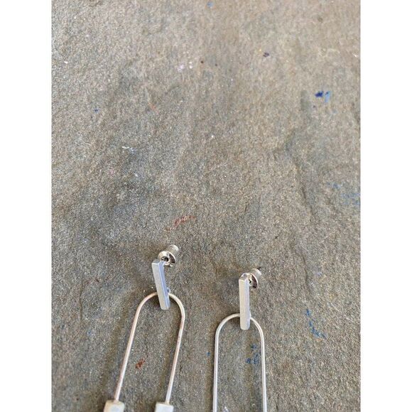 Artisan Earrings Agate Silver Plate U Shape Dangle Stone Block Art - Picture 6 of 6